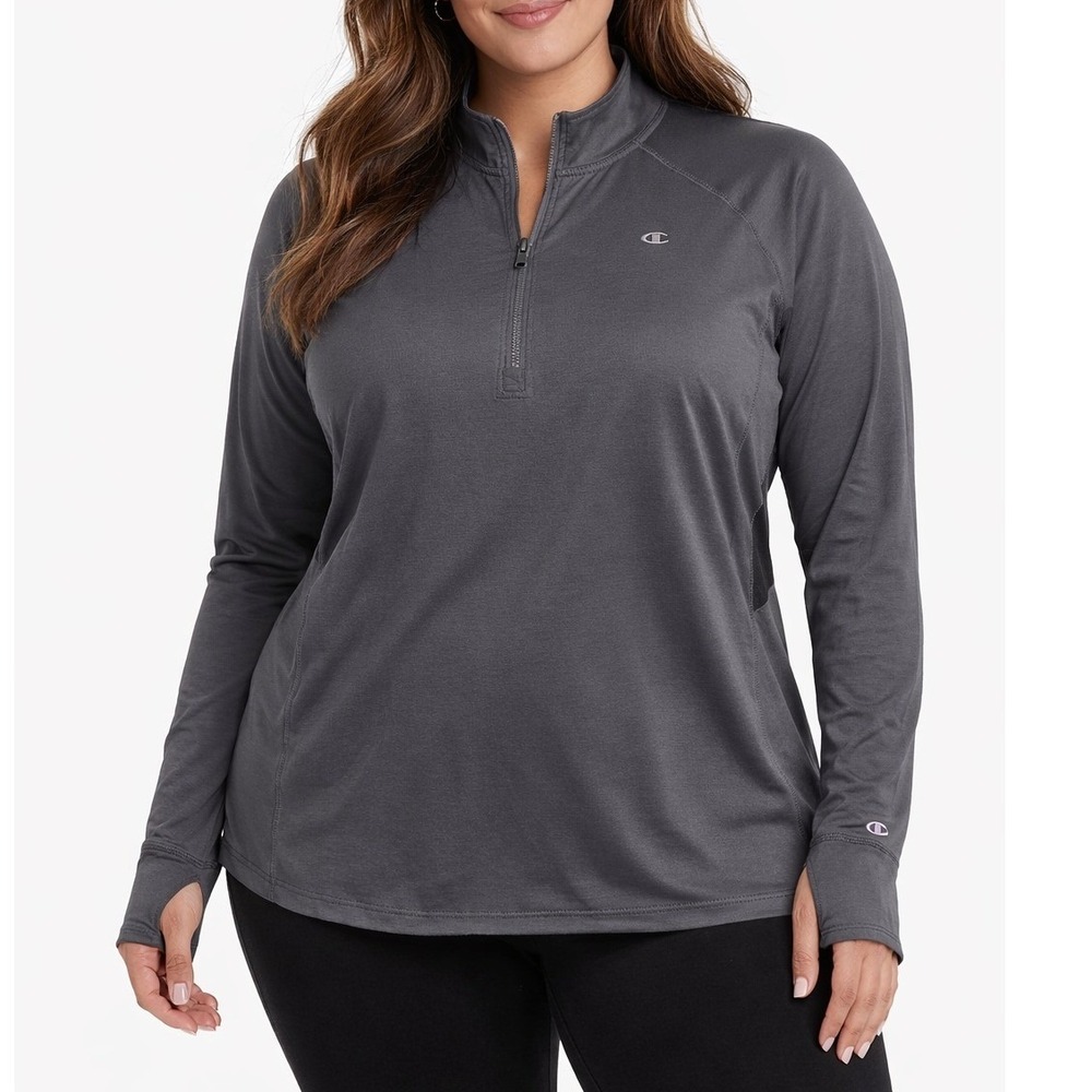 C9 by Champion Womens 1/4 Zip Pullover Gray Polyester Running Top Size L
